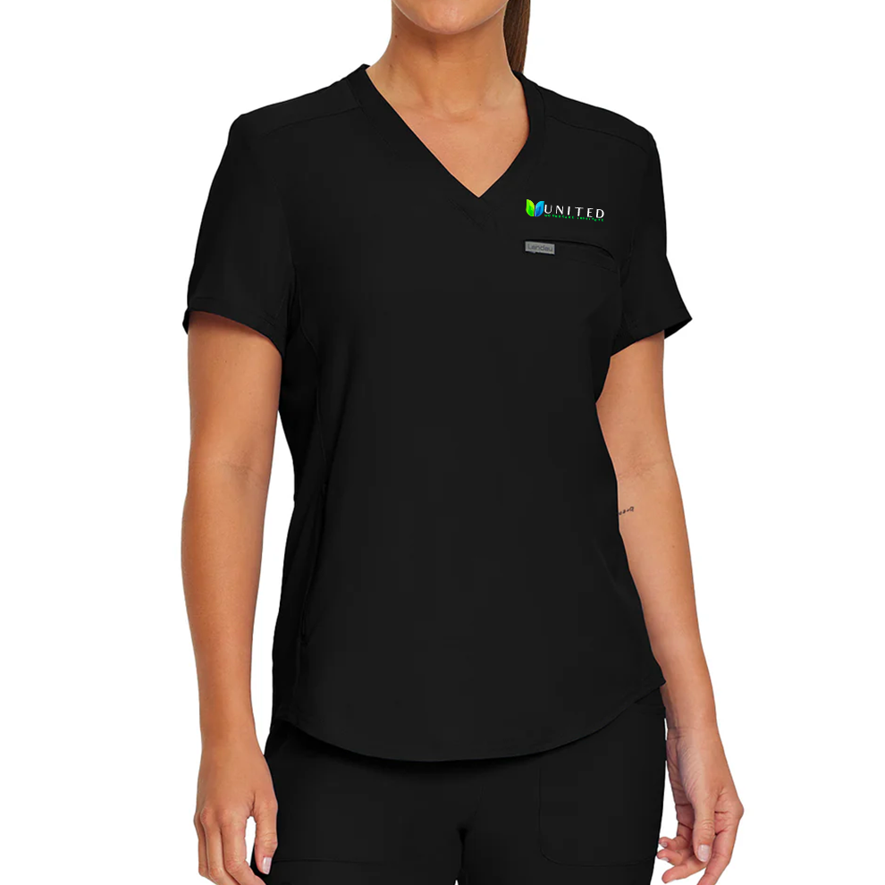 UWC Women's 2-Pocket Shirttail Hemline V-Neck Scrub Top